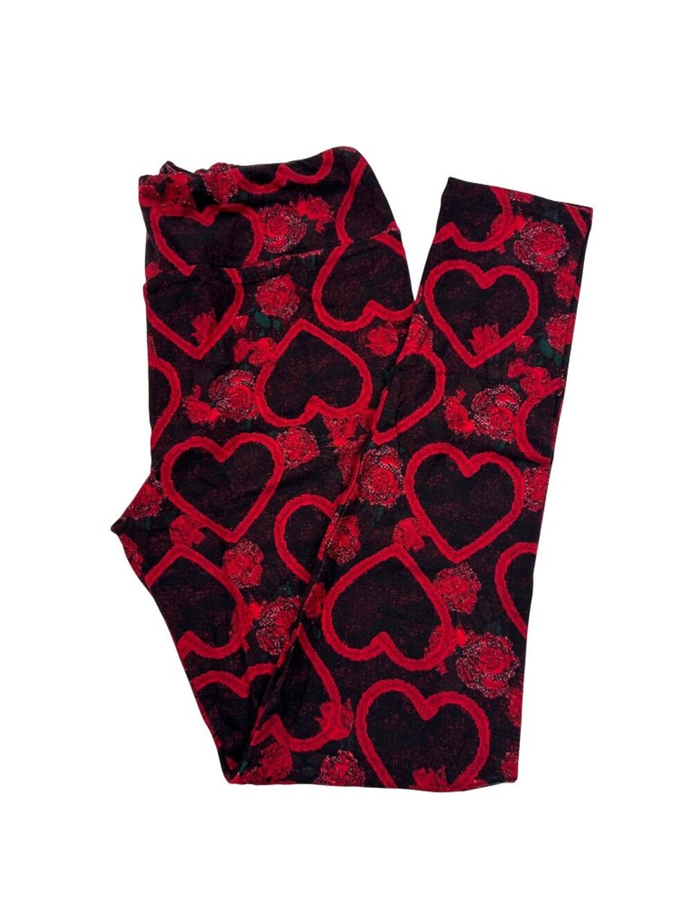 LuLaRoe TC Leggings Womens Tall Curvy Valentines Roses Hearts Black Red New